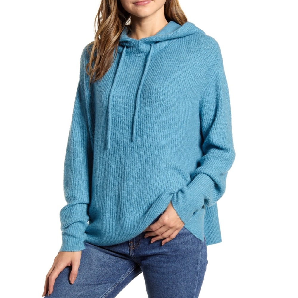 LOU & GREY Teal Stitchy Tunic Sweater Hoodie sz M